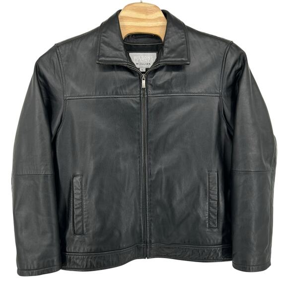 Vtg Men's L Wilson's M. Julian Black Leather Bomber Collared Thinsulate Jacket - Picture 1 of 10